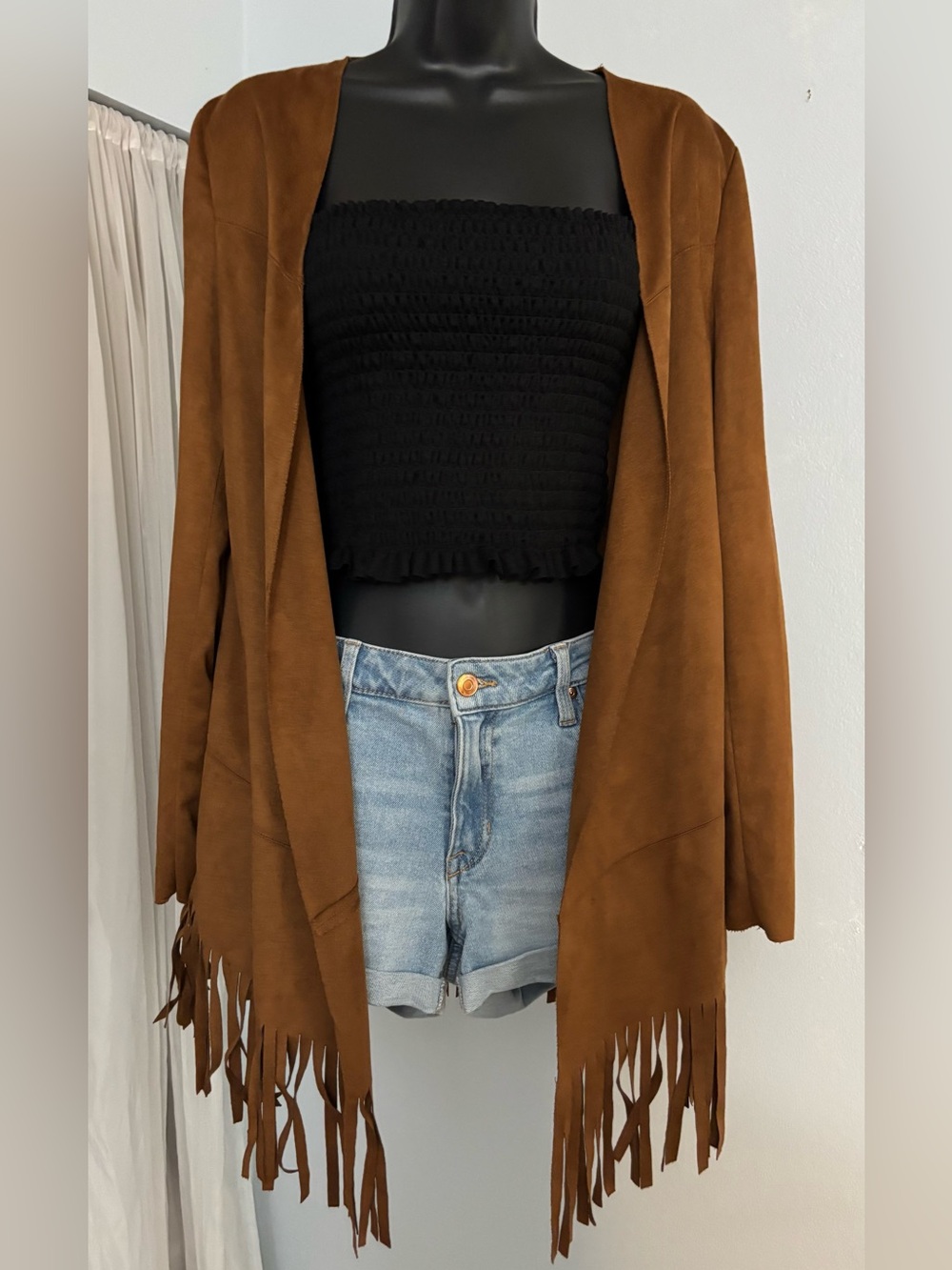 BCBGeneration Brown Suede-Look Jacket with Fringe